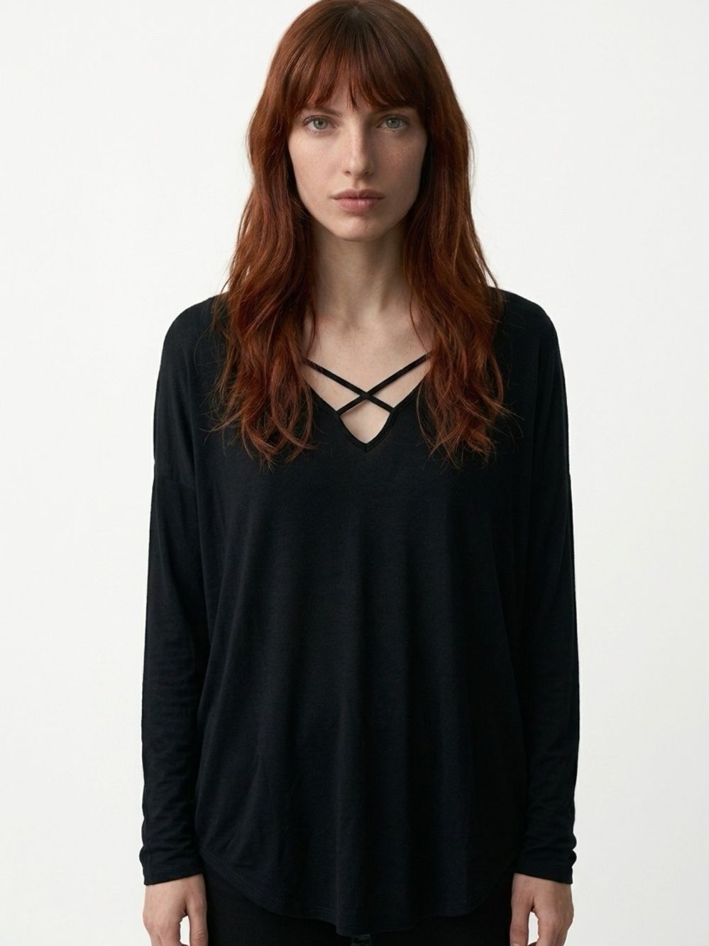 ALYA | Black Crisscross Long Sleeve Shirt Women’s Size Large